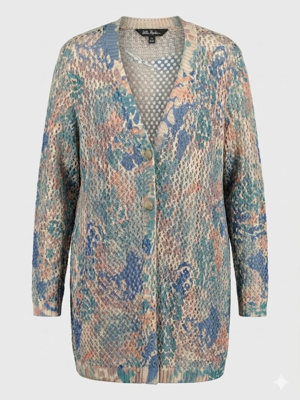 Ulla Popken Plus Size Muted Pastel Button Down Knit Duster Cardigan